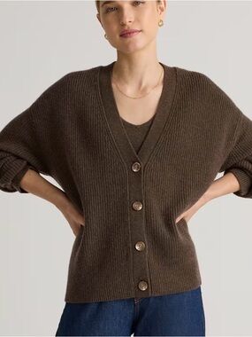 Mongolian Cashmere Fisherman Boxy Cropped Cardigan Sweater Brown Women’s M